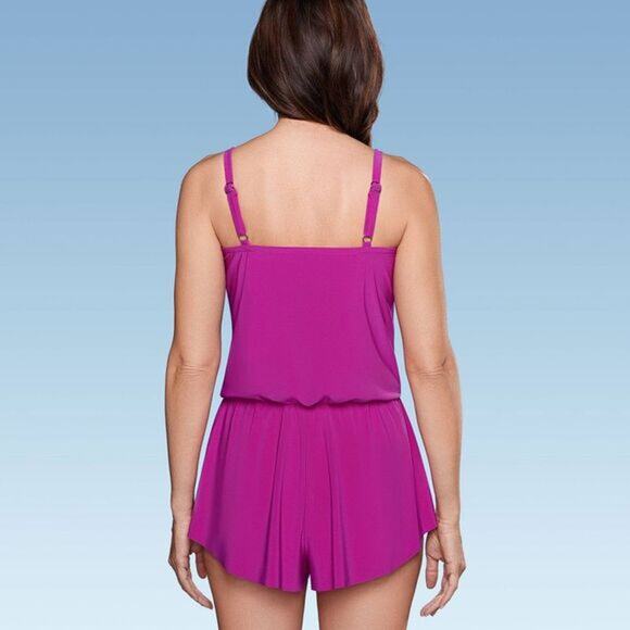 New Aqua Green Swim Romper One Piece Swimsuit UPF 50+ Pink Large - Picture 5 of 10
